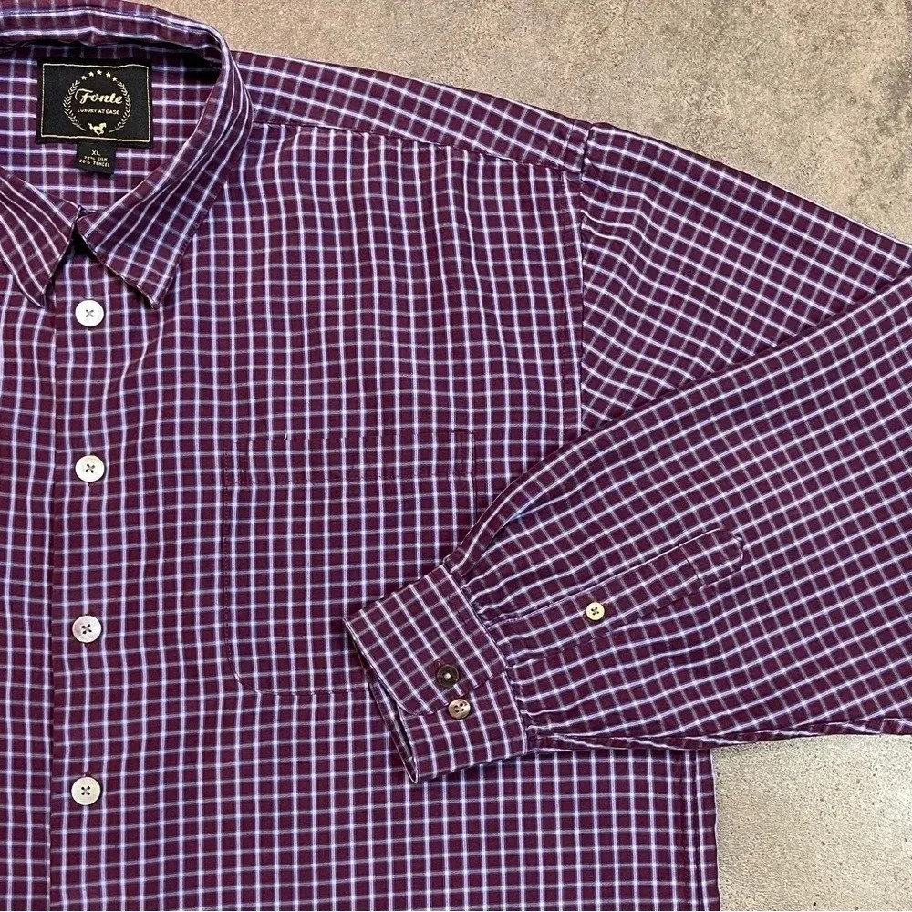 FONTE Luxury At Ease Silk Tencel Plaid Long Sleeve Button Up Shirt